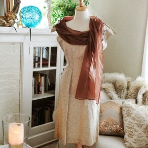 Vintage Fitted Wiggle Dress with Accent Scarf